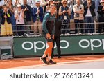 Small photo of PARIS, FRANCE - JUNE 5, 2022: 2022 Roland Garros Finalist Casper Ruud of Norway during trophy presentation after men's singles final against Rafael Nadal of Spain at Court Philippe Chatrier in Paris