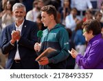 Small photo of PARIS, FRANCE - JUNE 5, 2022: 2022 Roland Garros Finalist Casper Ruud of Norway during trophy presentation after men's singles final against Rafael Nadal of Spain at Court Philippe Chatrier in Paris