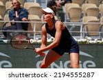 Small photo of PARIS, FRANCE - JUNE 1, 2022: Professional tennis player Veronika Kudermetova of Russia in action during her quarter-final match against Daria Kasatkina at 2022 Roland Garros in Paris, France