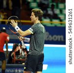 Small photo of CHENNAI, INDIA - JANUARY 3, 2017: Aljaz Bedene of Great Britain acknowledges the crowd after winning the first round match at Aircel Chennai Open tournament at SDAT Tennis Stadium in Chennai.