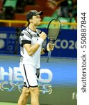 Small photo of CHENNAI, INDIA - JANUARY 4, 2017: Jozef Kovalik of Slovakia reacts after upset victory over Marin Cilic of Croatia in a second round match at Aircel Chennai Open at SDAT Tennis Stadium in Chennai.