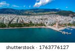 Aerial photo over Volos city and the port in Magnesia, Greece