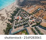 Aerial view over Simos Camping Elafonisos and Bungalows in Elafonisos island, Laconia, Greece