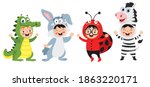 funny children waering animal... | Shutterstock .eps vector #1863220171