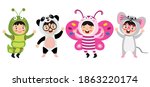 funny children waering animal... | Shutterstock .eps vector #1863220174
