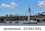 Small photo of The pedestrian and cyclist Goodwill Bridge over the Brisbane River connects South Bank Parklands to Gardens Point in the CBD-named after the Goodwill Games held in 2001. Brisbane-Queensland-Australia.