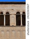 Small photo of Second story triplet windows of Archbishop Gregory exonarthex from AD 1314, west facade of Saint Sophia church rebuilt by Archbishop Leo in AD 1035-1056 on a V century basilica. Ohrid-North Macedonia.