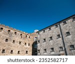 Small photo of Old celtic castle tower walls, Cork City Gaol prison in Ireland. Fortress, citadel background