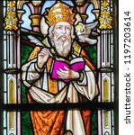 Small photo of Stabroek, Belgium - June 27, 2015: Stained glass window depicting Saint Gregory the Great or Pope Gregory I, pope from 590 to 604, in the Church of Stabroek, Belgium.