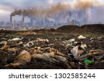Toxic waste from human hands Industries that create pollution and cities that are affected by pollution.