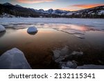 Sprague Lake sunset at Rocky Mountain National Park, Winter time