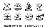 Forge, blacksmith logo or label. Blacksmithing set of icons