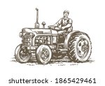 Farm Tractor Retro Sketch....