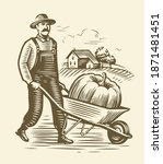 Farmer With Wheelbarrow Sketch. ...