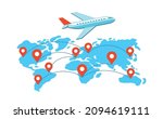 airplane flying over earth map... | Shutterstock .eps vector #2094619111