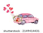Pink Car With Hearts And...