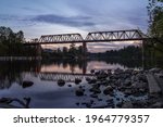 Railroad bridge over Willamette river in Wilsonville, Oregon