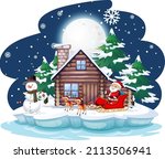 snowy night with santa claus on ... | Shutterstock .eps vector #2113506941