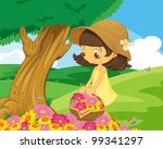 cute girl picking flowers in... | Shutterstock .eps vector #99341297