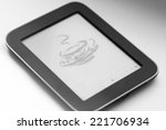 coffee break concept. illustration of a cup of hot coffee on screen of e-reader