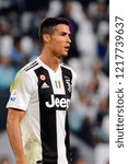 Small photo of TURIN - OCT 20, 2018: Cristiano Ronaldo looks froward. Juventus F.C. - Genoa C.F.C. Alliaz Stadium. Italian league Serie A.