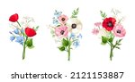 set of bouquets of red  pink ... | Shutterstock .eps vector #2121153887