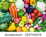 Various vegetables and fruits healthy background.Organic food healthy eating concept.