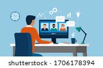 man having a conference call... | Shutterstock .eps vector #1706178394