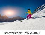 Girl makes skiing in telemark