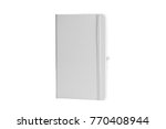 White Leather PU Agenda Diary Notebook with pen holder isolated on white background. In stationery, diary or appointment book is small book containing a main diary section with space for each day