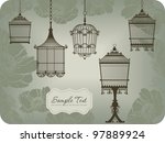 Vintage Card With Five Birdcages