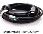 High Definition Multimedia Interface, HDMI male to male connector cable with braid on white background