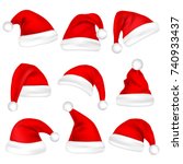 christmas santa claus hats set. ... | Shutterstock .eps vector #740933437