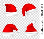 christmas santa claus hats set. ... | Shutterstock .eps vector #740933491