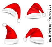christmas santa claus hats with ... | Shutterstock .eps vector #756408121
