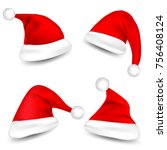 christmas santa claus hats with ... | Shutterstock .eps vector #756408124