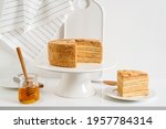 Layered honey cake Medovik. Traditional russian cuisine.