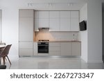 Modern Contemporary kitchen room interior .white and wood material. real new interior design