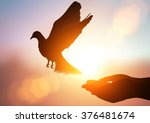 silhouette pigeon flying out of two hand and freedom concept  and international day of peace 2017