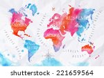Watercolor World Map In Pink...