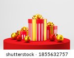 big red christmas gift boxes... | Shutterstock . vector #1855632757