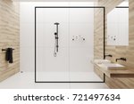 White Tiles And Wooden Bathroom ...
