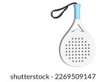 White professional paddle tennis racket on white background. Horizontal sport theme poster, greeting cards, headers, website and app