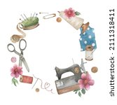 Watercolour Wreath With Sewing...
