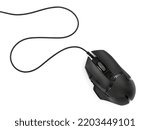 Professional gaming wired mouse isolated on a white background, top view