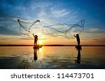 Silhouette Fisherman Fishing...