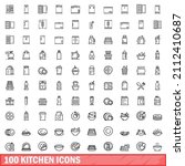 100 kitchen icons set. outline... | Shutterstock .eps vector #2112410687