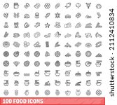 100 food icons set. outline... | Shutterstock .eps vector #2112410834