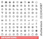 100 plant icons set. outline... | Shutterstock .eps vector #2112414587