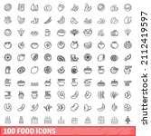 100 food icons set. outline... | Shutterstock .eps vector #2112419597